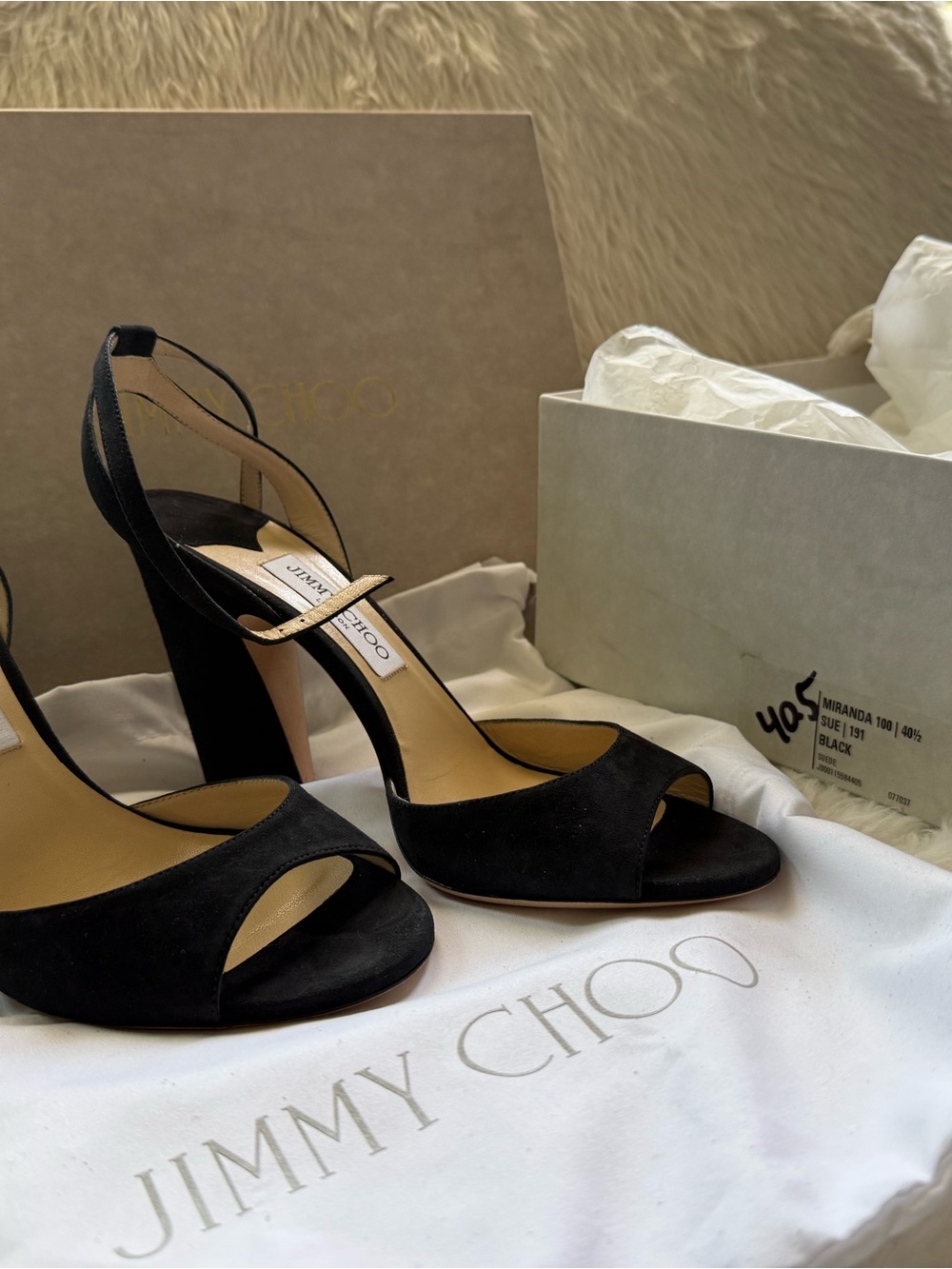 Jimmy Choo Miranda 100 Black Suede Open-Toe Ankle-Strap Heel